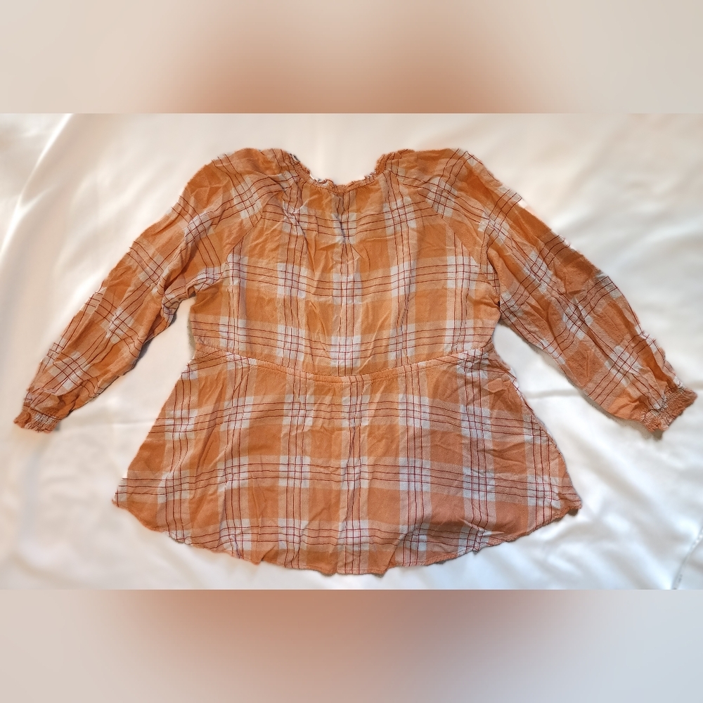 Torrid Blouse, Orange Plaid (2/2X) - Picture 3 of 8